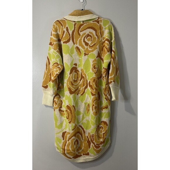 FREE PEOPLE Bloom Cardi Sweater Size Small Floral Ivory Yellow Bold Boho Chic - Picture 7 of 8